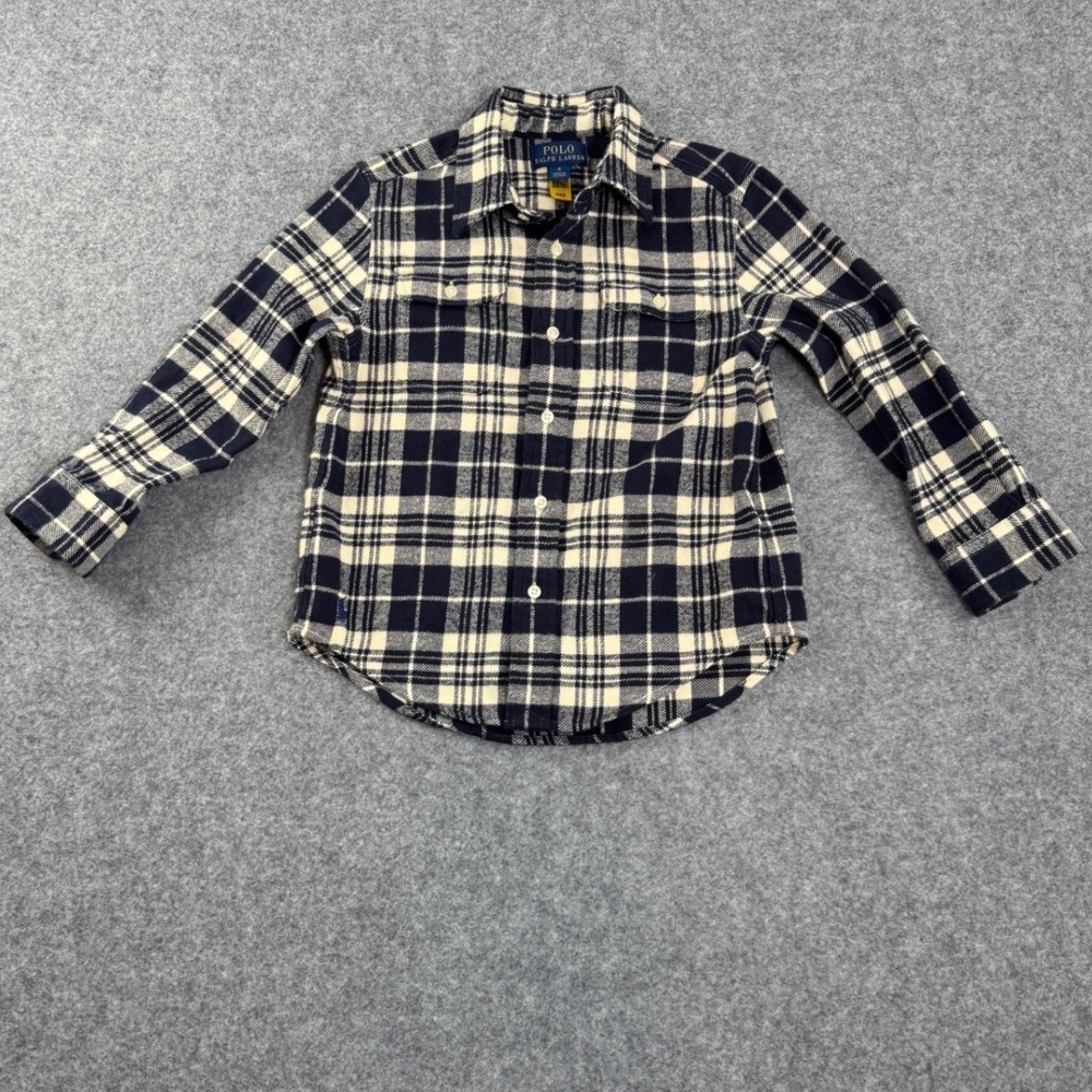 Kids Polo Ralph Lauren Plaid Button Down Shirt Size 4 Navy Cream Long Sleeve
